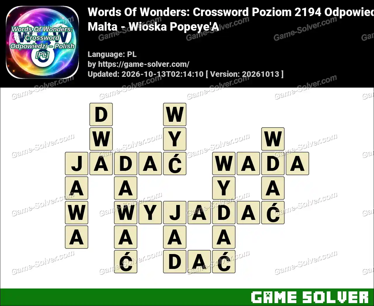 Words Of Wonders: Crossword Poziom 2194 Odpowiedzi – Malta – Wioska Popeye’A